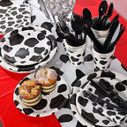 Oudain 222 Pcs Cow Dinnerware Set for 20 Guest Cow Tablecloth Plates and Napkins Cowgirl Party Decorations Cowboy Table Runner Plastic Black White Party Supplies(Black, White, Red,Classic) - Image 3