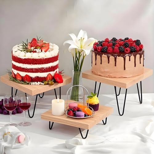 3 Pcs Buffet Risers, Wood Square Food Riser Dessert Table Display Stand Set for Party Wood Cupcake Stands Nesting Table for Home Decor (Square, natural) - Image 3