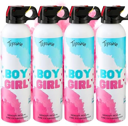 Gender Reveal Fire Extinguisher Set for Newborn Baby, 4Pcs Pink Gender Reveal Smoke Bombs, 100% Biodegradable Color Blaster for Cool Gender Reveal Ideas, Confetti Power Cannon Shooter Party Supplies by Trpoima