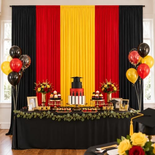 Red Black Yellow Backdrop Curtains 10x7FT, Wrinkle-Free Fabric Photo Backdrop Curtains for Mexican Fiesta Party, Latin Theme, Carnival Decor, Hip Hop Birthday, Soccer Watch, Cultural Event by Gewonelife