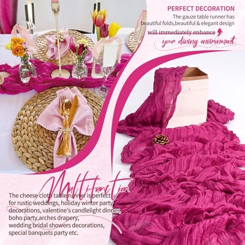 30 Pack Cheesecloth Table Runner 10FT Fuschia Table Runner Boho Gauze Cheese Cloth Table Runners Long Rustic Sheer Table Decorations for Wedding Party Baby Bridal Shower Birthday Holiday Spring - Image 6