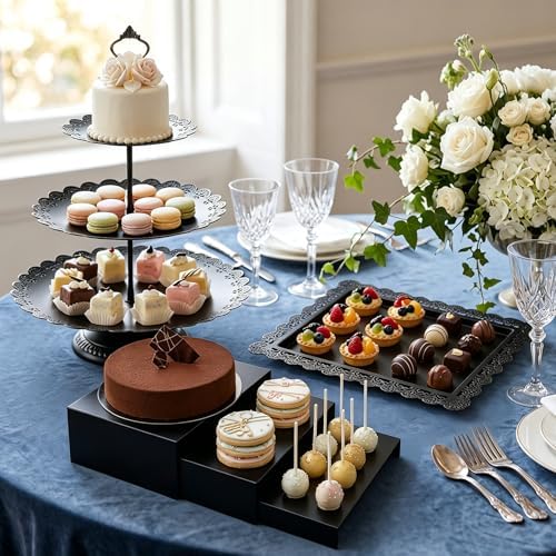 10 Pcs Black Cake Stand Set Metal Cupcake Stands, Multiple Styles Dessert Display Tower for Candy Fruit, Cake Serving Trays for Birthday, Wedding, Anniversary, Baby Shower, Engagement Party - Image 7
