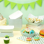 Geosar 200 PcsGingham Paper Food Tray with Wax Paper,Green White - Image 4