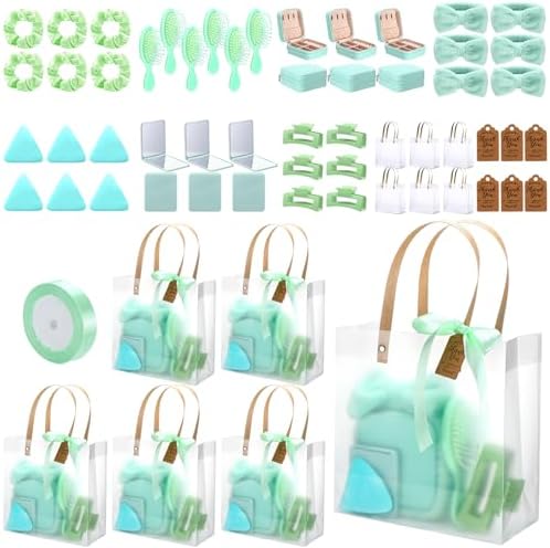 Knitgrip 55pcs Baby Shower Prizes for Winners Gifts Including Headband Hairbrush Jewelry Box Compact Mirror Powder Puff Hair Tie Claw Gift Bag for Game Baby Wedding Bridal Shower(Green) by Knitgrip