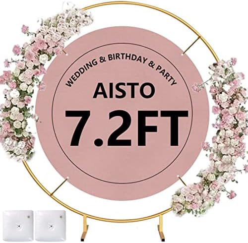 Round Backdrop Stand 7.2FT Arch Balloon Golden Metal Circle Garland Frame with Base for Wedding Arches Birthday Party Baby Shower Graduation Decoratio by Aisto