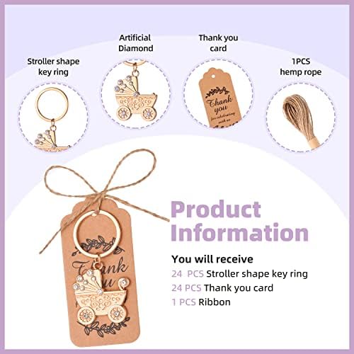 24 PCS Baby Carriage Keychain Party Favors Baby Carriage Key Ring for Party Decorations Baby Shower Key Chain Thank You Gifts for Guest Wedding Party Favor Souvenirs with Tags and Silk Bags, Twine - Image 3