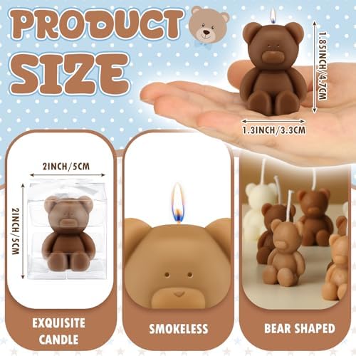 Hoolerry 60 Pcs Mini Bear Candle Baby Shower Party Favor Gift, White, Brown - Image 2