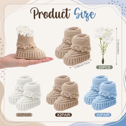 Wesiti 6 Pairs Baby Shower Booties Centerpiece, Blue, Khaki, White - Image 3