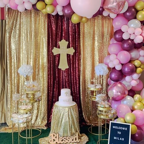 6 Packs 2x8FT Sequin Curtain Backdrop Burgundy Red Party Photo Backdrop - Image 4