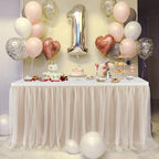 204in Champagne Gold Tulle Table Skirts for Rectangle Tables 8ft 6ft, 2-Layer Beige Ruffle Tulle Tutu Cloth Table Skirt 17ft for Wedding Party Birthday Baby Shower Cake Dessert(No Table Cover) - Image 6