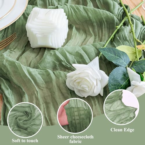 Wokceer Cheesecloth Table Runner Sage Green 10FT Boho Gauze, 12 Pack - Image 3