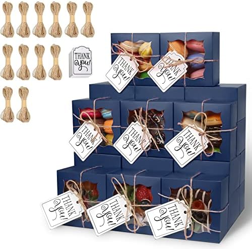 KPOSIYA 120pcs Small Cookie Boxes with Window, 4x4x2.5 Blue Bakery Box by KPOSIYA