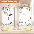 Floroom 12 Pack 5x7 Inch Clear Acrylic Sign Holders, Gold Border Double-Sided Vertical Picture Frames & Display Stands for Table Numbers, Photos, Menus, Flyers, Weddings, Parties & Events - Image 4
