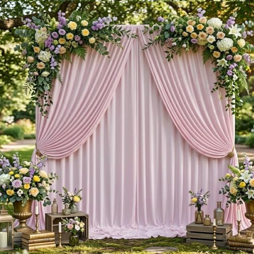 50ftx10ft Wrinkle Free Light Pink Backdrop Curtains for Parties, Silky Polyester Photo Backdrop Drapes 10 Panels 5x10ft Back Drop Cloth for Wedding Birthday Baby Shower Photography Background by ENJOYYOURPARTY