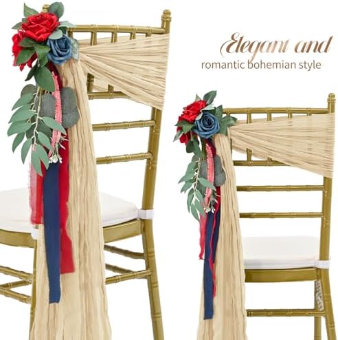 50 PCS Cheesecloth Chair Sashes Bows Wedding Aisle Decorations Chair Ribbon Ties Back Sash for Wedding Party Events Banquet Chair Cover Decoration (Beige) - Image 3
