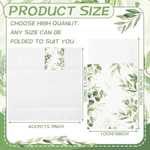 Potchen 100 Pcs Linen Feel Napkins Disposable, Green Eucalyptus Leaf - Image 3