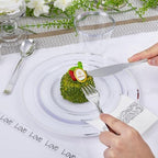 WELLIFE 700 Pieces Silver Plastic Dinnerware Set for 100 Guests - Includes Plates, Cups, Napkins, and Disposable Cutlery - Elegant White & Silver Design, Perfect for Parties and Events - Image 4