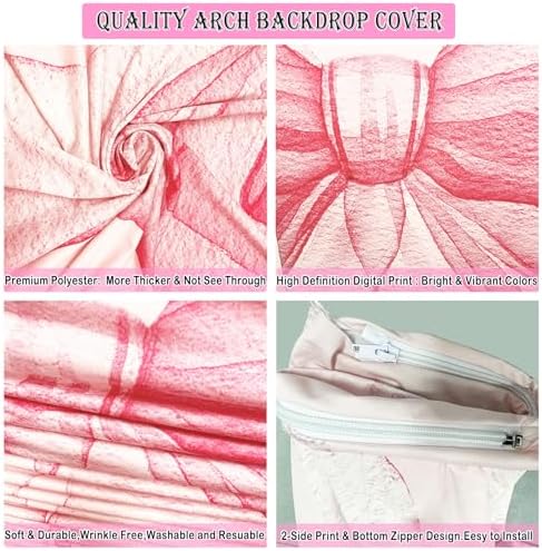 Sensfun Pink Bow Arch Backdrop Cover Girls Coquette Birthday Decorations,2-Sided Pastel Pink Bowknot Chiara Backdrop Arch Covers for Princess Wedding Bridal Baby Shower Bday Party Banner Decor 2.1x5ft - Image 5