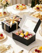 COTOPHER 50Pcs Cookie Boxes with Ribbons, 9x6x3 Inch Black Bakery Boxes - Image 2