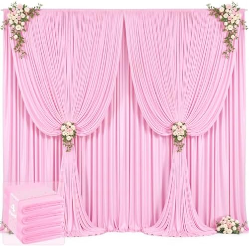 20ft x 12ft Light Pink Backdrop Curtains Wrinkle Free Backdrop Curtain for Wedding Parties Pink Fabric Backdrops Drapes Back Drop Cloth Bridal Shower Stage Curtains Wedding Decorations for Reception by Tao-GePartyDecorations