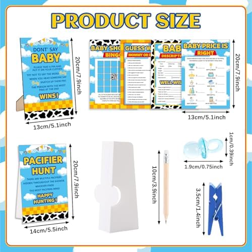 327 Pcs Cartoon Story Baby Shower Game Supply for Girl or Boy Include 200 Activity Card 25 Pencil 1 Don't Say Baby Sign 50 Clothespin 1 Pacifier Hunt Sign 50 Pacifier for Price Is Right Party Decor - Image 2