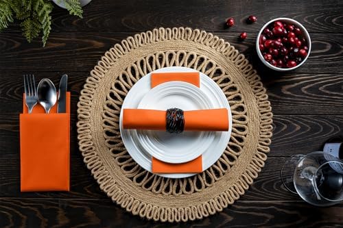 Linen-Feel Orange Paper Napkins - Decortive Cloth-Like Disposable Dinner Napkins - Soft And Absorbent Napkins for Thanksgiving, Party, Wedding, Bathroom Or Any Occasion. (Pack of 100) - Image 4