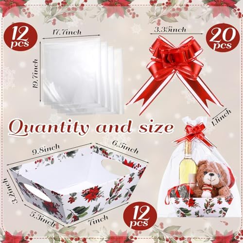 Nuogo 12 Pack Christmas Basket for Gifts Empty 9.8 x 6.5 Inch Bulk Gift Baskets Empty to Fill Cardboard Trays with Basket Bags, Pull Bows for Christmas Holiday Birthday Party Gifts (Floral Style) - Image 2