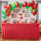 Wish Care 2 Pack Red Spandex Table Clothes for 6 Foot Rectangle Tables, 6FT Wrinkle Free Fitted Tablecloths Ruffles Design Table Cover for Party, Banquet, Wedding and Events - Image 3
