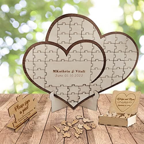 Personalized Puzzle Wedding Guest Book Alternative Custom Jigsaw Guestbook, Rustic Wedding Décor, Unique Guest Book,Heart Shape Wooden Decor for Guest Wishes Wedding Gift for Couple - Image 2