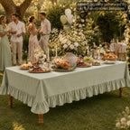 Striped Ruffled Tablecloth 60x120in Cotton Polyester Striped Tablecloth Rectangular Fits 8-10 Seater Table Farmhouse Vintage Table Cover for Home Kitchen Baby Shower Birthday Party Picnic (Sage Green) - Image 5
