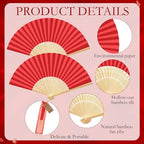 Roowest 50 Pack Paper Folding Fans Bamboo Wedding Favors, Red - Image 3