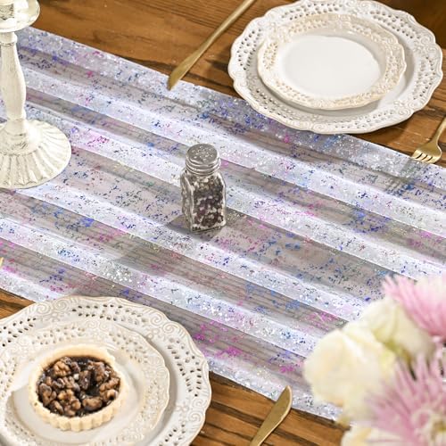 Artoid Mode 6PCS Colorful Gold Gauze Table Runner 120 Inch 10FT, Glitter Metallic Foil Sheer Dining Wedding Anniversary Holiday Birthday Table Decor for Home Party - Image 2
