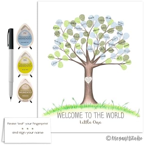 Boy's Baby Shower Fingerprint Tree Set Guestbook Alternative, 11x14 Inches - Image 6