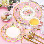168PCS Flower Tea Party Supplies, Pink Vintage Floral Party Plates Set - Image 5