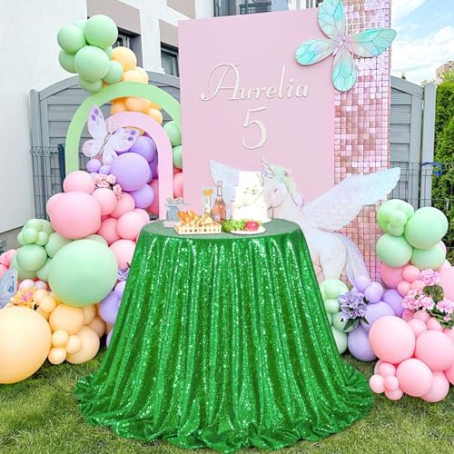 QueenDream Sequin Tablecloth Green Table Cloth 90x90 Inch Christmas Party Dinner Table Decorations Sparkly St. Patrick's Day Table Drapes Covers - Image 5