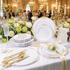 125PCS White and Gold Plastic Plates for Wedding and Party - Image 3