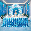Wish Care 17ft Blue Sequin Table Skirt for Rectangle Tables Fringe Ocean Tutu Skirts Sea Baby Shark Ruffle Tablecloth Teacher Desk Skirt for School Classroom Birthday Baby Shower Party Table Decor by WishCare
