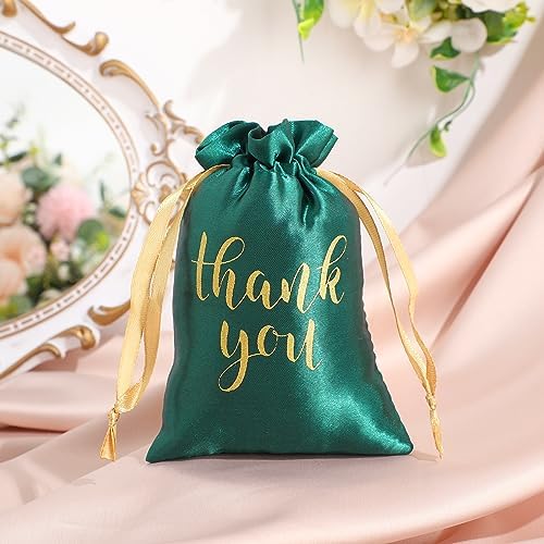 Roowest 4 x 6 Inch 100 Pcs Thank You Satin Gift Bags, Dark Green - Image 3