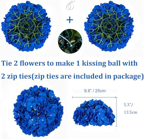 BLOSMON Hydrangea Artificial Flowers Ball Centerpieces Royal Blue Set of 10 - Image 5