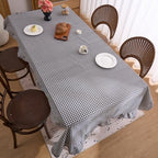 vctops Farmhouse Black Plaid Ruffle Table Cloth, Boho Cotton Linen Tablecloth, Washable Table Cover for Rectangle Table Baby Shower Kitchen Party Wedding Decor (Black,55"x86") - Image 4