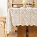 Boho Crochet Cotton Lace Tablecloth Rectangle 52 x 102 Inch Beige by Chorowl