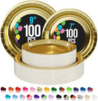 Party Solids Exquisite Gold Mixed Paper Plates - 7 & 9 200 Pack (100 Each) 350 GSM by PartySolids
