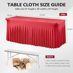 Wish Care 6 Pack Red Spandex Table Clothes for 6 Foot Rectangle Tables, 6FT Wrinkle Free Fitted Tablecloths Ruffles Design Table Cover for Party, Banquet, Wedding and Events - Image 6