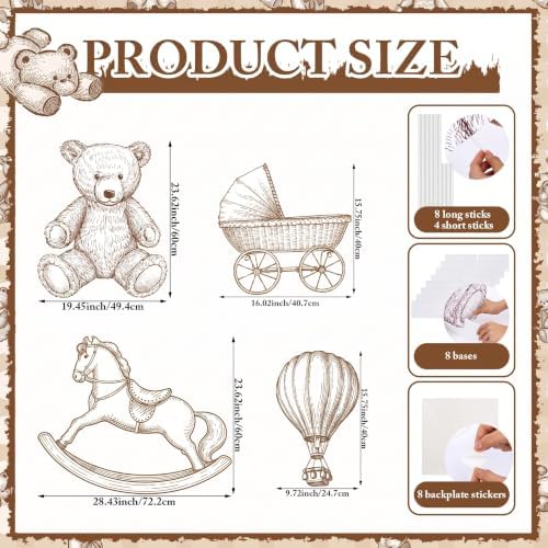 Eaasty 4 Pcs Neutral Bear Baby Shower Cutouts, Large Animal Stand-ups Decor - Image 3