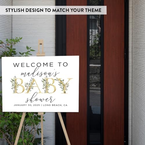 Andaz Press Personalized Large Canvas Greenery Baby Sign, 16 x 20 Inches, Gold, Guestbook Alternative, Custom Sign for Shower or Sprinkle - Image 3