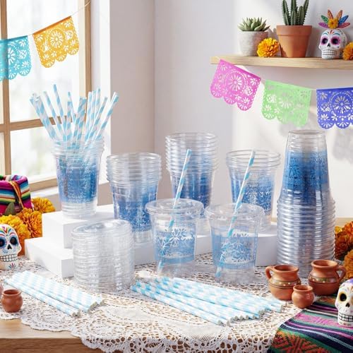Jingmore 50 Pack 12 oz Cielito Lindo Plastic Cups, Classic, Lake Blue - Image 4
