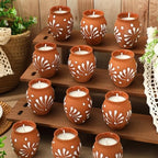 JarThenaAMCS 12 Pcs Cantaritos De Barro Mexicanos Candles Mini Terracotta Clay Pottery Candle Brown White Floral Decorative Mexican Candle for Cinco De Mayo Party Decoration Gifts - Image 4