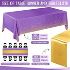 Tudomro 16 Pack Purple and Gold Plastic Tablecloths Satin Runner Set - Image 2