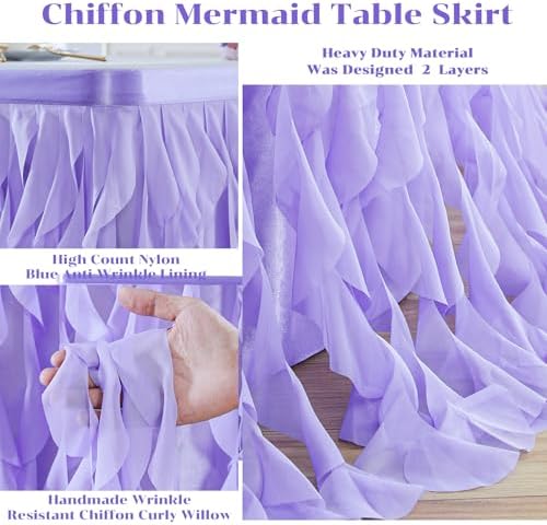 Partisky Lavender Purple Tulle Curly Willow Table Skirt for Rectangle Table 17ft, Ruffle Tutu Table Cloth for Girls Boys Baby Shower,Mermaid Birthday Party - Image 5
