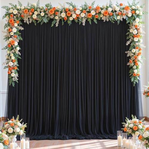Black Tulle Backdrop Curtain for Parties Wedding,20ft x 10ft Wrinkle Free Curtain Backdrop,2 Layer Drapes for Backdrop,Polyester Back Drop for Bridal Shower Birthday Baby Shower Photography - Image 4